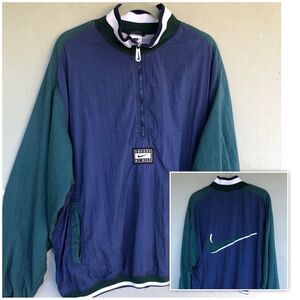 Vtg 90s Nike Jacket XL Big Swoosh Center Logo Half Zip Windbreaker Blue Green